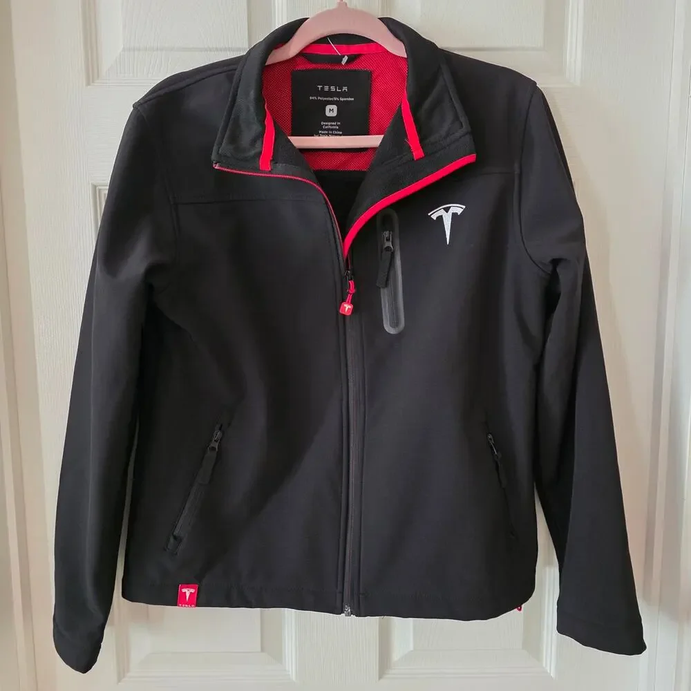 Tesla Corporate Softshell Full-Zip Black/Red Jacket Size Medium
